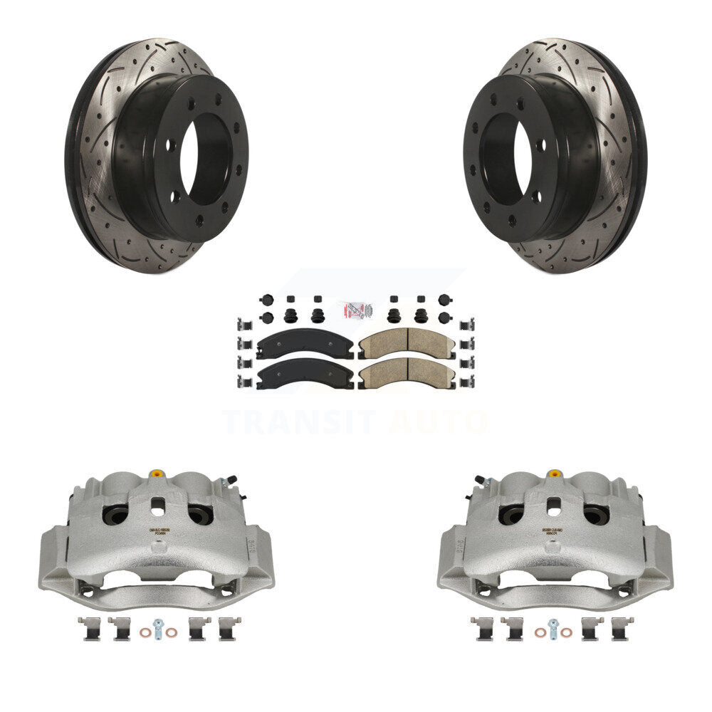 Rear Brake Coated Caliper Drill Slotted Rotor Ceramic Pad Kit For Chevrolet Express 4500 KCD-101698N