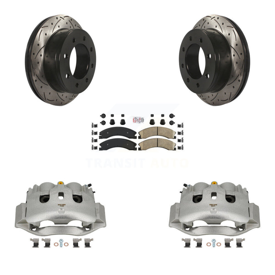 Rear Brake Coated Caliper Drill Slotted Rotor Ceramic Pad Kit For Chevrolet Express 4500 KCD-101698N
