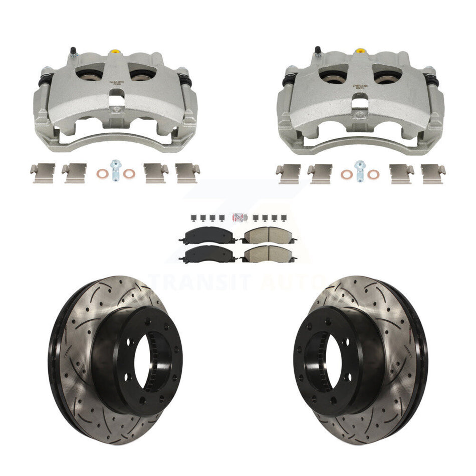 Front Brake Coat Caliper Drill Slot Rotors Semi-Metallic Pad Kit For Ram 3500 2500 Dodge KCD-101700N