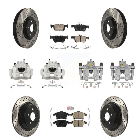 Front Rear Disc Brake Coated Caliper Drilled Slotted Rotors & Ceramic Pad Kit (10Pc) For KCD-101712N