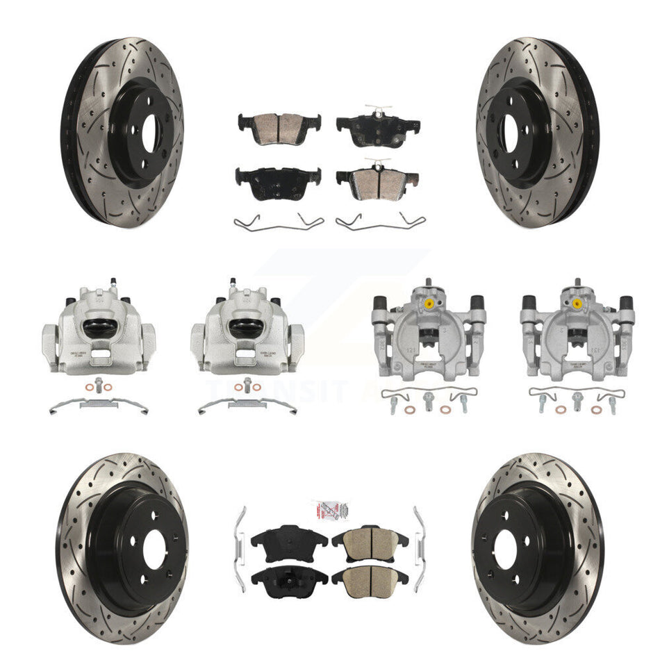 Front Rear Disc Brake Coated Caliper Drilled Slotted Rotors & Ceramic Pad Kit (10Pc) For KCD-101712N