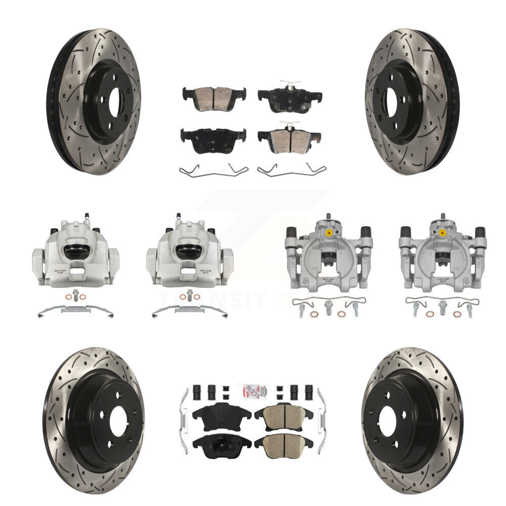 Front Rear Disc Brake Coated Caliper Drilled Slotted Rotors & Ceramic Pad Kit (10Pc) For KCD-101713N
