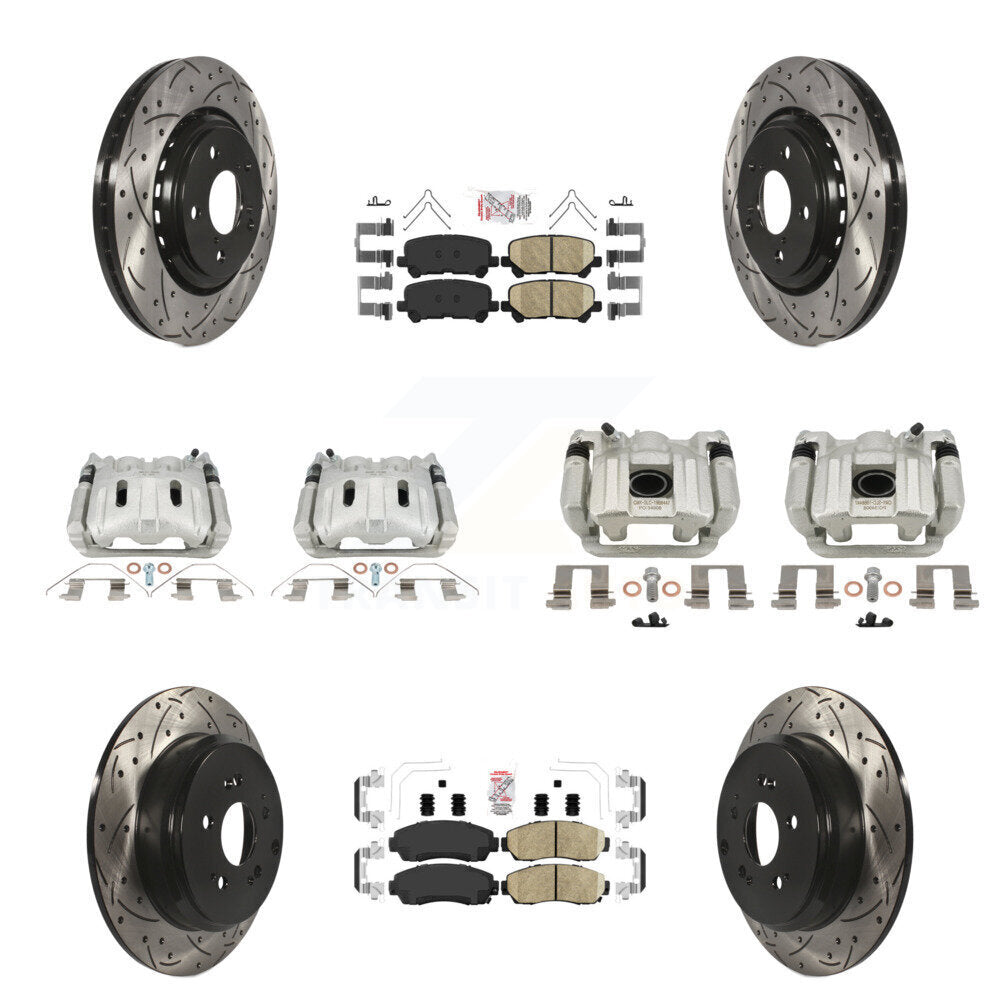 Front Rear Brake Caliper Drill Slot Rotor Ceramic Pad Kit (10Pc) For 15-17 Honda Odyssey KCD-101718N