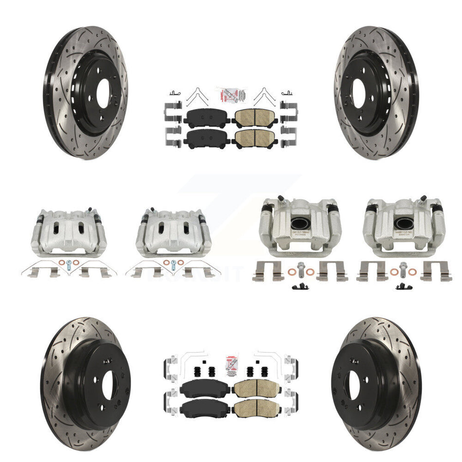 Front Rear Brake Caliper Drill Slot Rotor Ceramic Pad Kit (10Pc) For 15-17 Honda Odyssey KCD-101718N