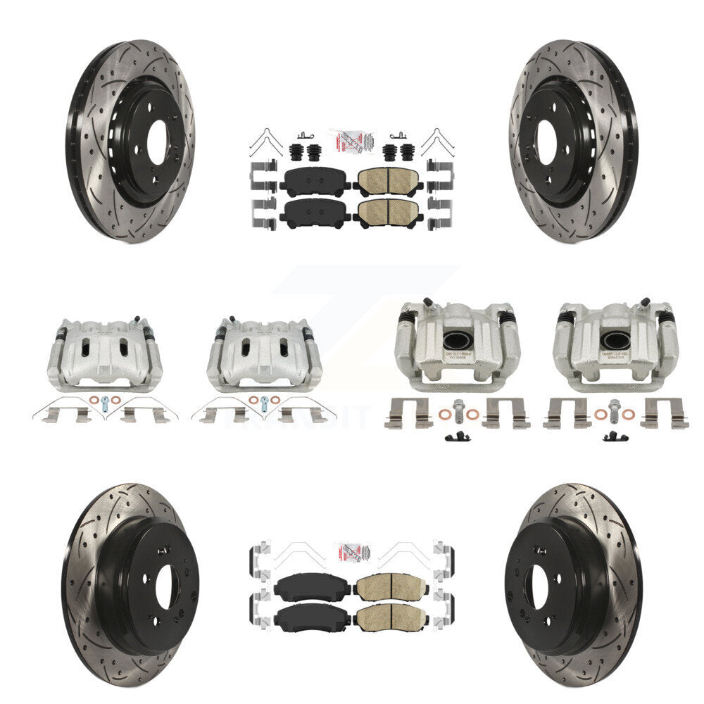 Front Rear Brake Caliper Drill Slot Rotor Ceramic Pad Kit (10Pc) For 15-17 Honda Odyssey KCD-101721N