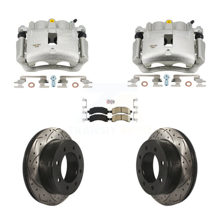 Rear Disc Brake Coated Caliper Drilled Slotted Rotor Ceramic Pad Kit For GMC Savana 2500 KCD-101744N