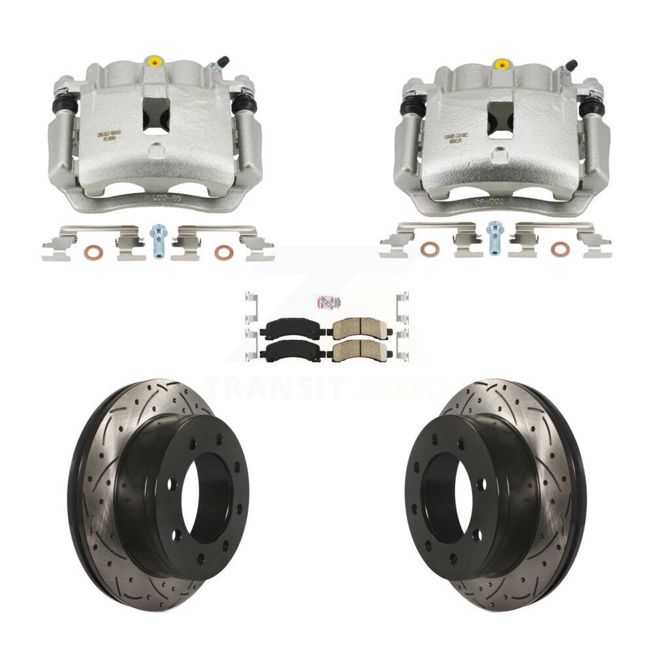 Rear Disc Brake Coated Caliper Drilled Slotted Rotor Ceramic Pad Kit For GMC Savana 2500 KCD-101744N