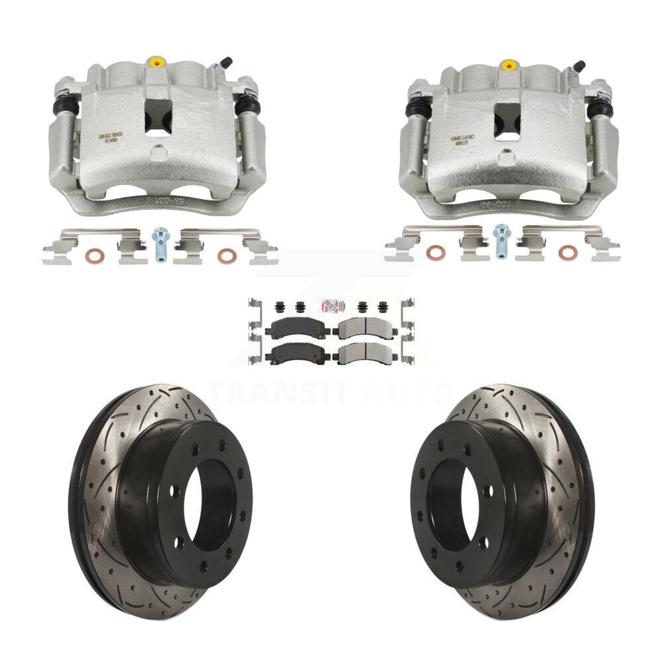 Rear Brake Coated Caliper Drill Slotted Rotors Semi-Metallic Pad Kit For GMC Savana 2500 KCD-101746N