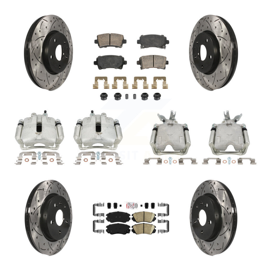 Front Rear Brake Caliper Drill Slotted Rotor Ceramic Pad Kit (10Pc) For Chevrolet Malibu KCD-101747N