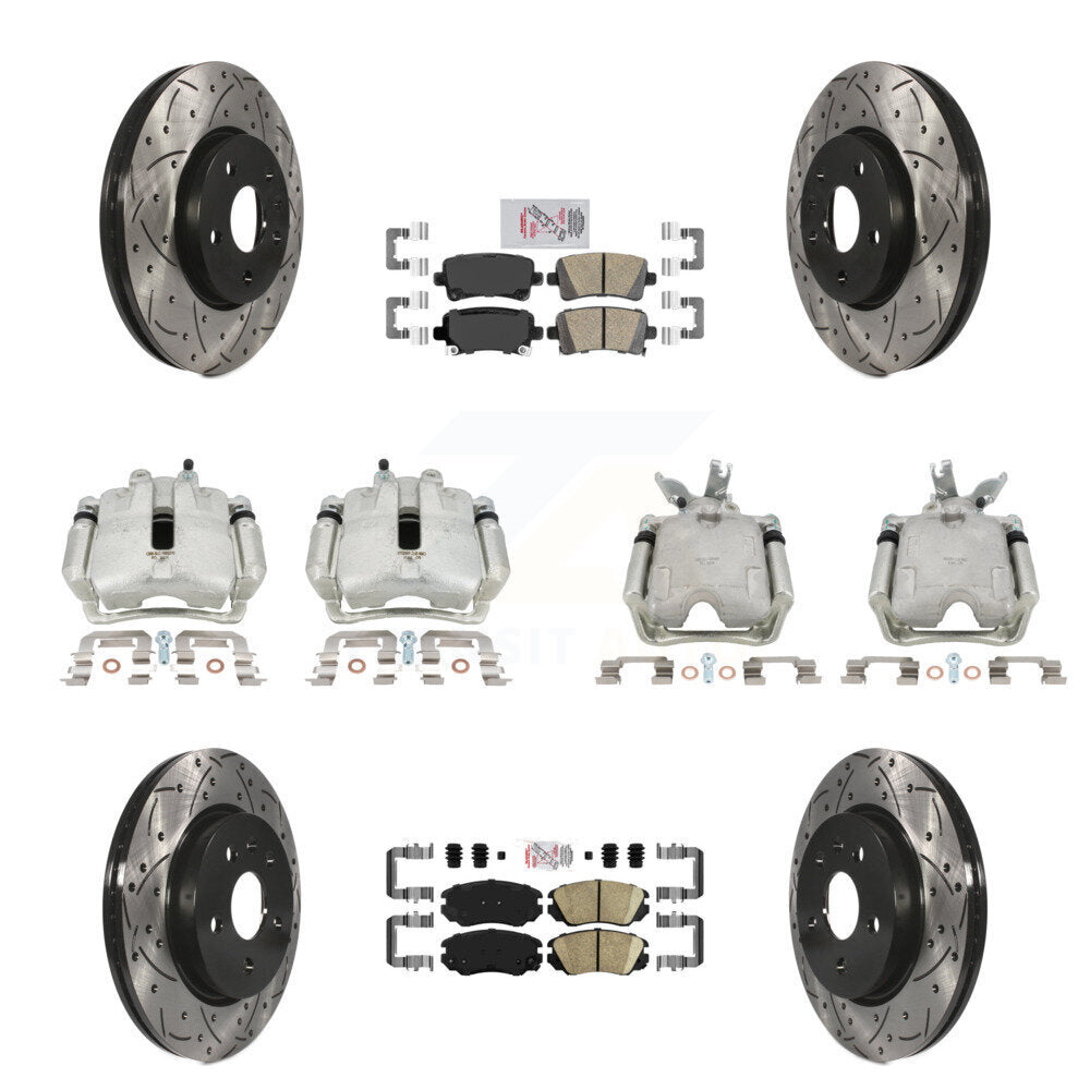 Front Rear Brake Caliper Drill Slotted Rotor Ceramic Pad Kit (10Pc) For Chevrolet Malibu KCD-101748N