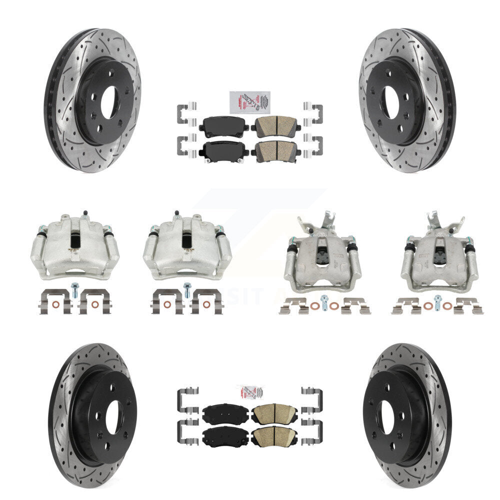 Front Rear Brake Caliper Drill Slotted Rotor Ceramic Pad Kit (10Pc) For Chevrolet Malibu KCD-101754N
