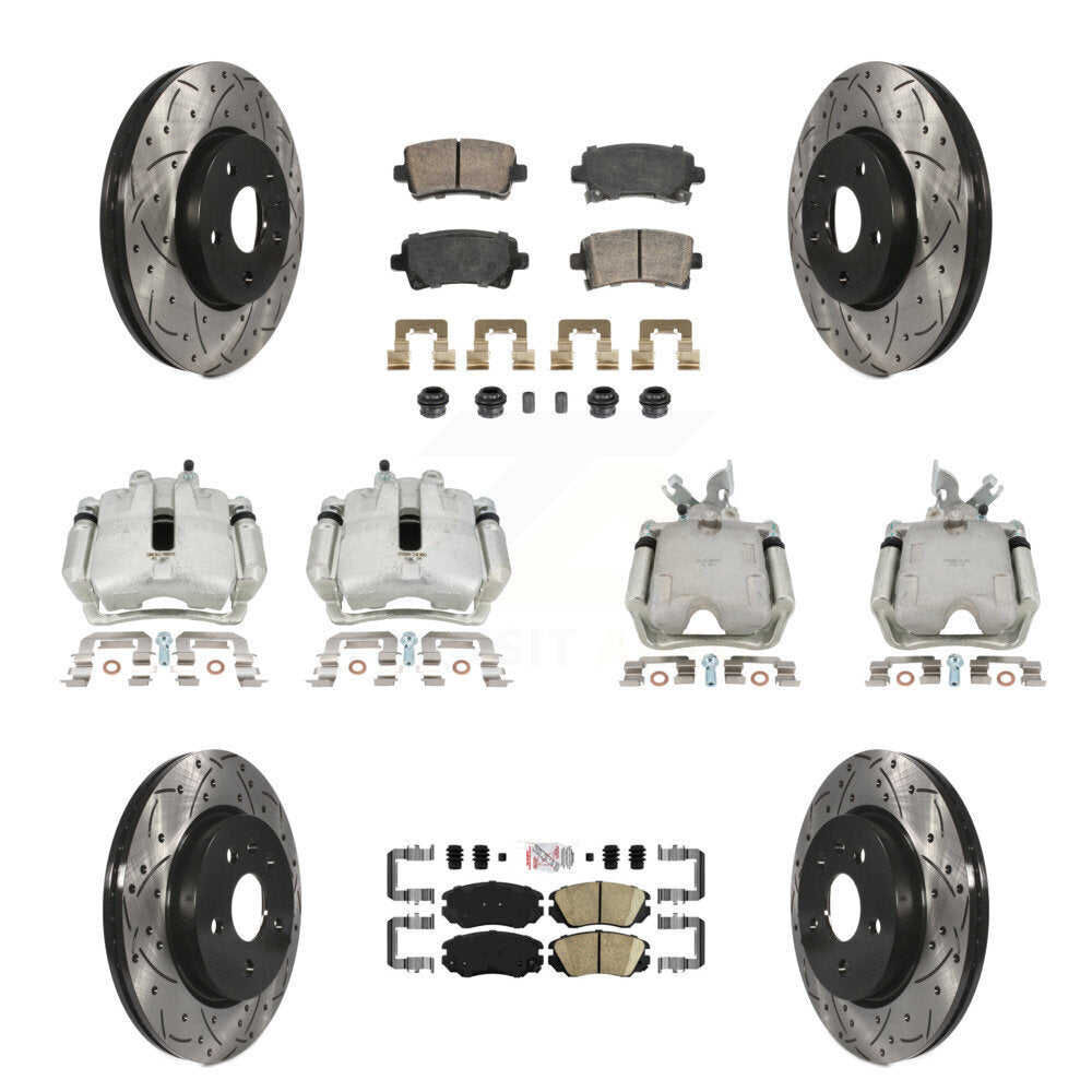 Front Rear Brake Caliper Drill Slotted Rotor Ceramic Pad Kit (10Pc) For Chevrolet Malibu KCD-101755N