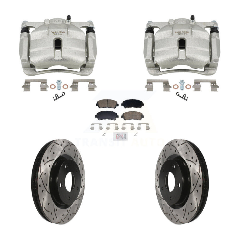 Front Disc Brake Coated Caliper Drill Slot Rotor Ceramic Pad Kit For Nissan Rogue Select KCD-101775N