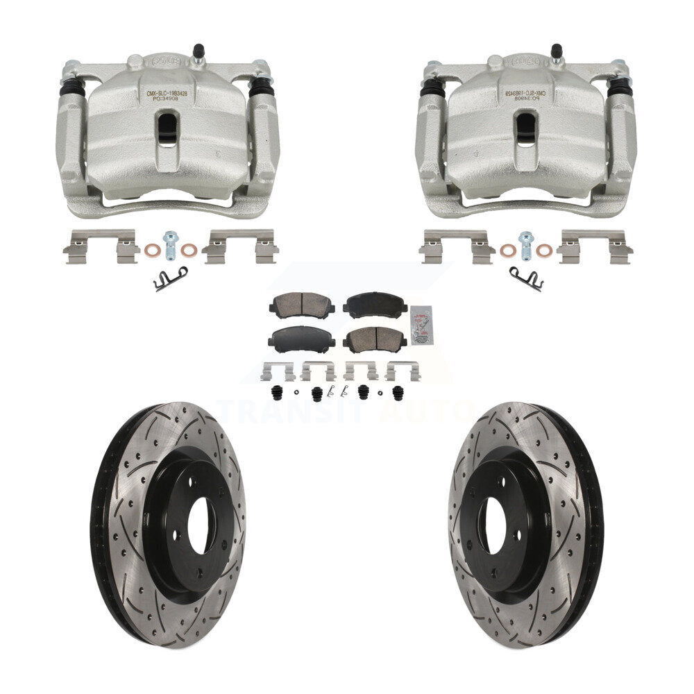 Front Disc Brake Coated Caliper Drill Slot Rotor Ceramic Pad Kit For Nissan Rogue Select KCD-101776N