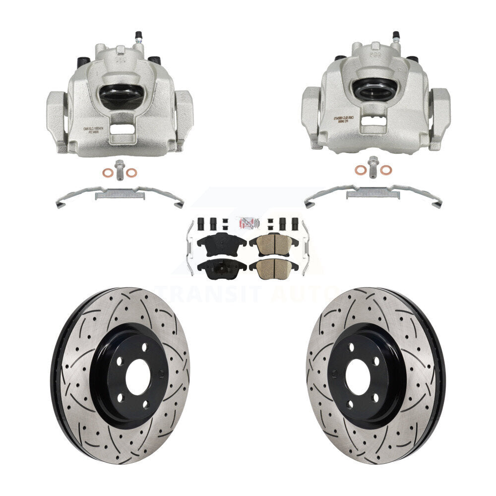 Front Disc Brake Coated Caliper Drilled Slotted Rotors & Ceramic Pad Kit For Lincoln MKZ KCD-101777N
