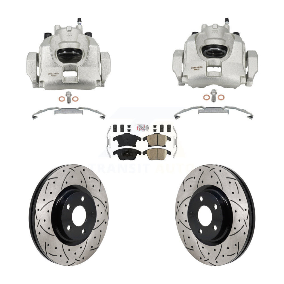 Front Disc Brake Coated Caliper Drilled Slotted Rotors & Ceramic Pad Kit For Lincoln MKZ KCD-101777N