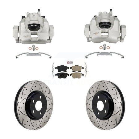 Front Disc Brake Coated Caliper Drilled Slotted Rotors & Ceramic Pad Kit For Lincoln MKZ KCD-101778N