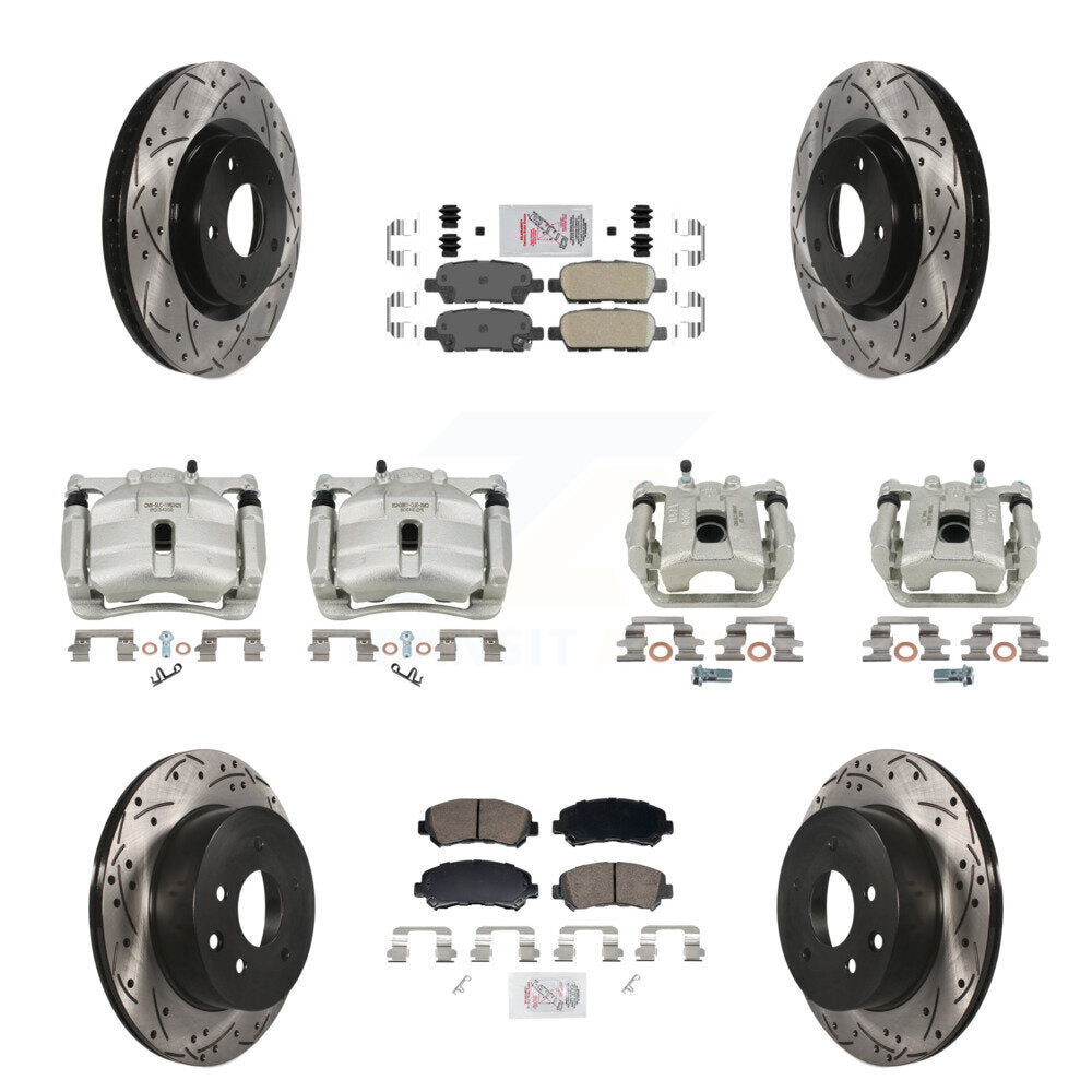 Front Rear Brake Caliper Drill Slot Rotor Ceramic Pad Kit (10Pc) For Nissan Rogue Select KCD-101780N