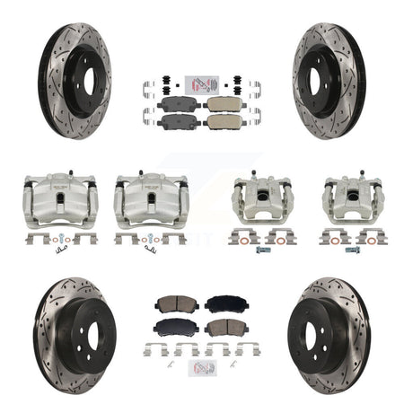 Front Rear Brake Caliper Drill Slot Rotor Ceramic Pad Kit (10Pc) For Nissan Rogue Select KCD-101780N