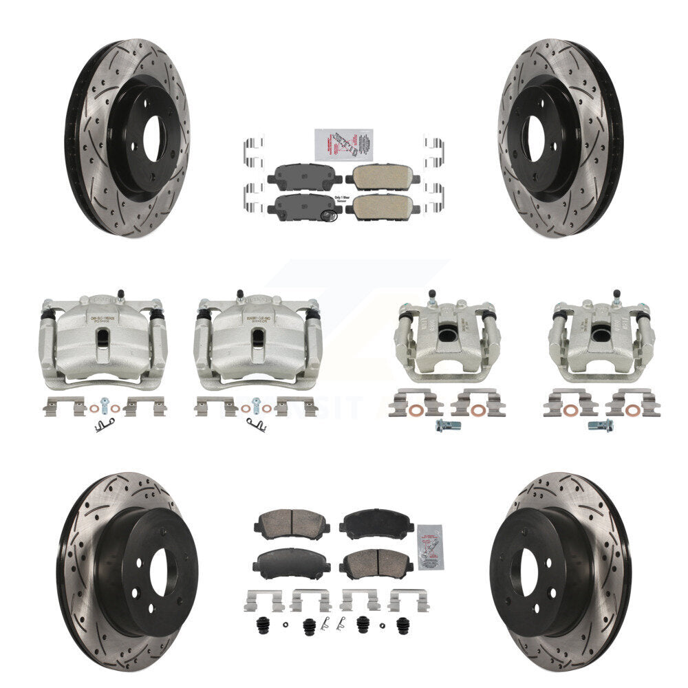 Front Rear Brake Caliper Drill Slot Rotor Ceramic Pad Kit (10Pc) For Nissan Rogue Select KCD-101781N