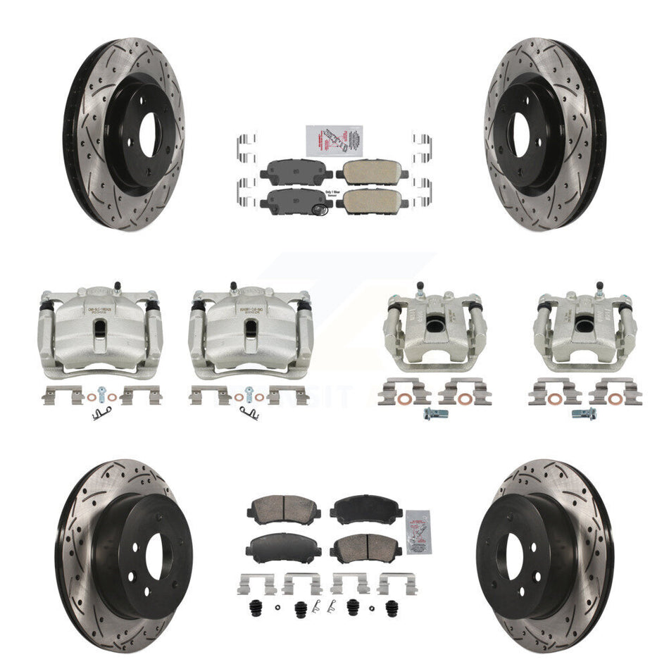 Front Rear Brake Caliper Drill Slot Rotor Ceramic Pad Kit (10Pc) For Nissan Rogue Select KCD-101781N