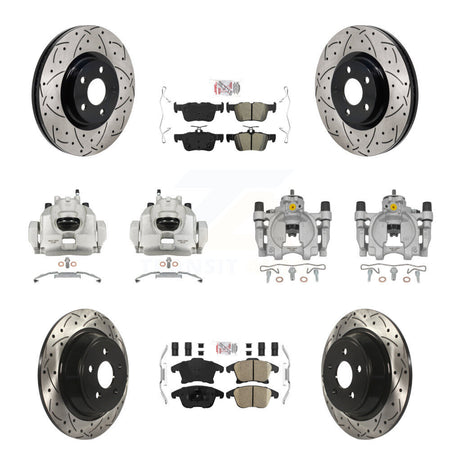 Front Rear Brake Caliper Drill Slotted Rotors Ameribrakes Pad Kit (10Pc) For Lincoln MKZ KCD-101783N