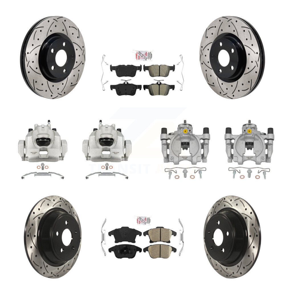 Front Rear Brake Caliper Drill Slotted Rotors Ameribrakes Pad Kit (10Pc) For Lincoln MKZ KCD-101785N