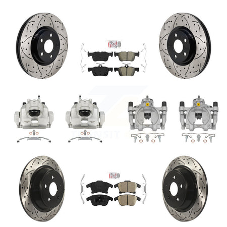 Front Rear Brake Caliper Drill Slotted Rotors Ameribrakes Pad Kit (10Pc) For Lincoln MKZ KCD-101785N