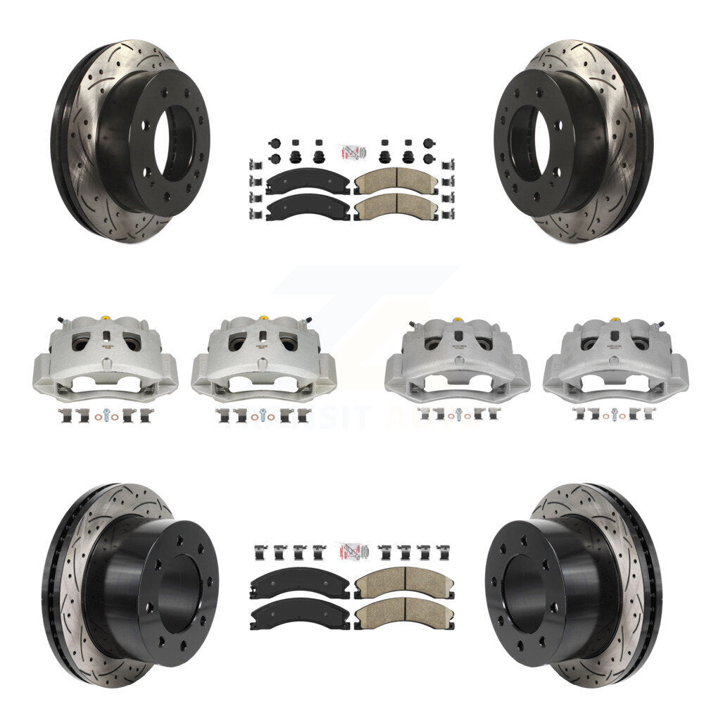 Front Rear Brake Caliper Drill Slot Rotors Ceramic Pad Kit (10Pc) For GMC Sierra 3500 HD KCD-101788N