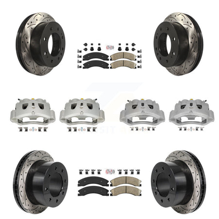 Front Rear Brake Caliper Drill Slot Rotors Ceramic Pad Kit (10Pc) For GMC Sierra 3500 HD KCD-101788N