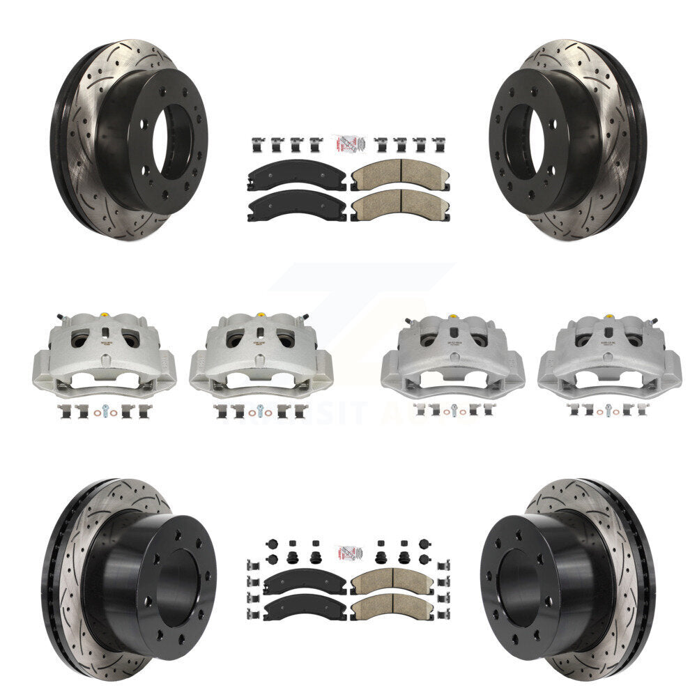 Front Rear Brake Caliper Drill Slot Rotors Ceramic Pad Kit (10Pc) For GMC Sierra 3500 HD KCD-101790N