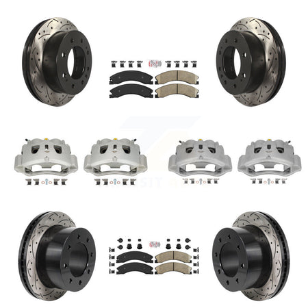 Front Rear Brake Caliper Drill Slot Rotors Ceramic Pad Kit (10Pc) For GMC Sierra 3500 HD KCD-101790N