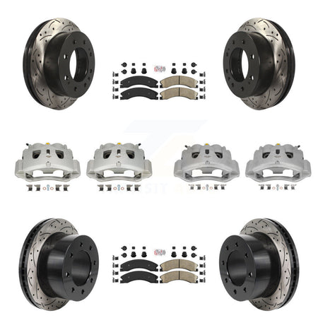 Front Rear Brake Caliper Drill Slot Rotors Ceramic Pad Kit (10Pc) For GMC Sierra 3500 HD KCD-101791N