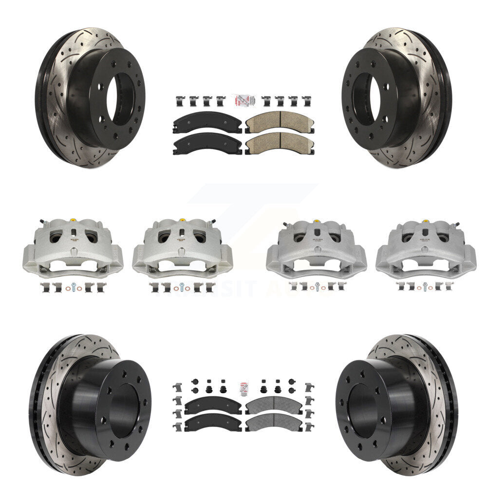 Front Rear Brake Caliper Drill Slot Rotor Ameribrakes Pad Kit (10Pc) For GMC Sierra 3500 KCD-101793N