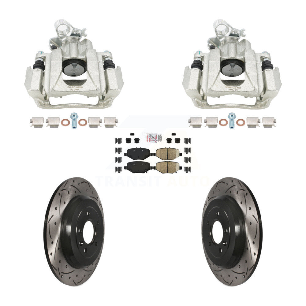 Rear Disc Brake Coated Caliper Drill Slot Rotors Semi-Metallic Pad Kit For Ford Explorer KCD-101796N