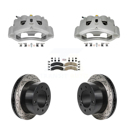 Rear Brake Caliper Drill Slotted Rotors Ceramic Pad Kit For GMC Sierra 3500 HD Chevrolet KCD-101799N