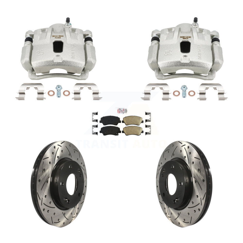 Front Brake Coated Caliper Drill Slotted Rotor Ceramic Pad Kit For Hyundai Elantra Coupe KCD-101810N