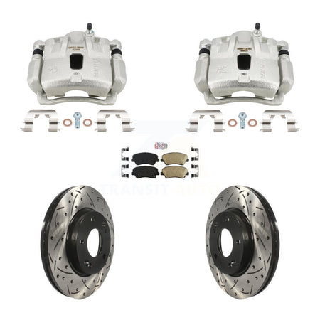 Front Brake Coated Caliper Drill Slotted Rotor Ceramic Pad Kit For Hyundai Elantra Coupe KCD-101810N