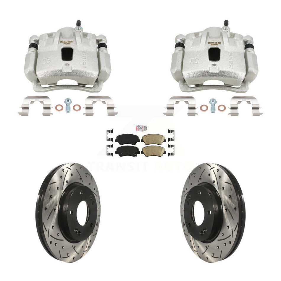 Front Brake Coated Caliper Drill Slotted Rotor Ceramic Pad Kit For Hyundai Elantra Coupe KCD-101810N