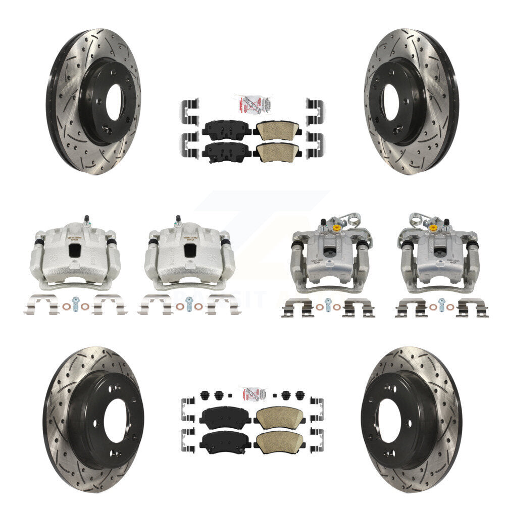 Front Rear Brake Caliper Drill Slotted Rotors Ceramic Pad Kit (10Pc) For Hyundai Elantra KCD-101811N