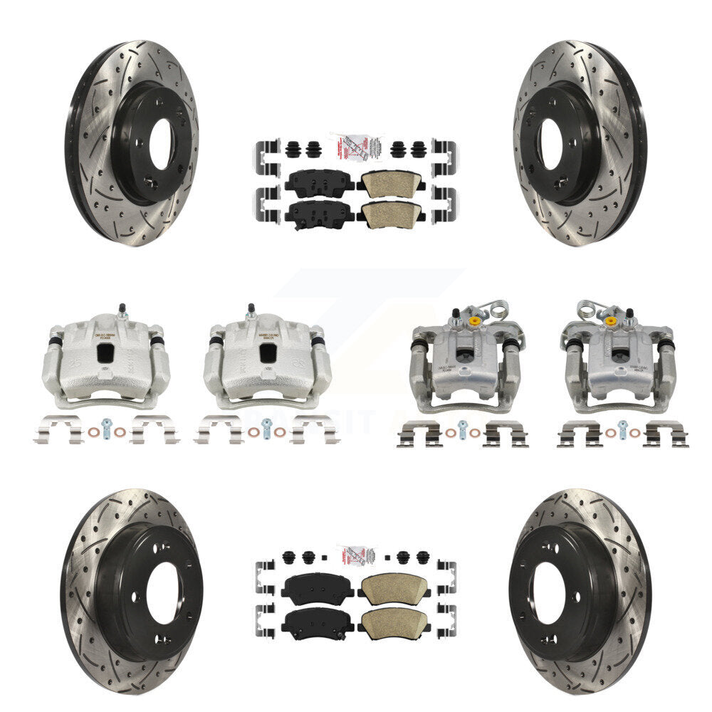 Front Rear Brake Caliper Drill Slotted Rotors Ceramic Pad Kit (10Pc) For Hyundai Elantra KCD-101812N