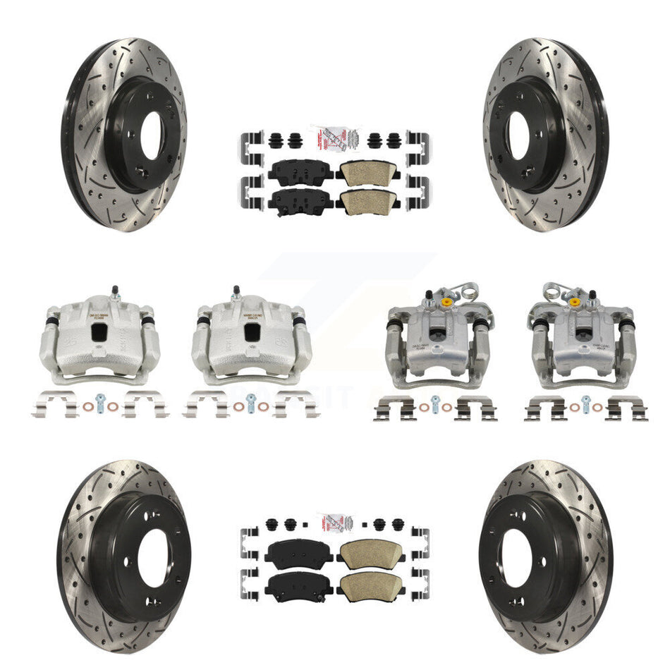 Front Rear Brake Caliper Drill Slotted Rotors Ceramic Pad Kit (10Pc) For Hyundai Elantra KCD-101812N