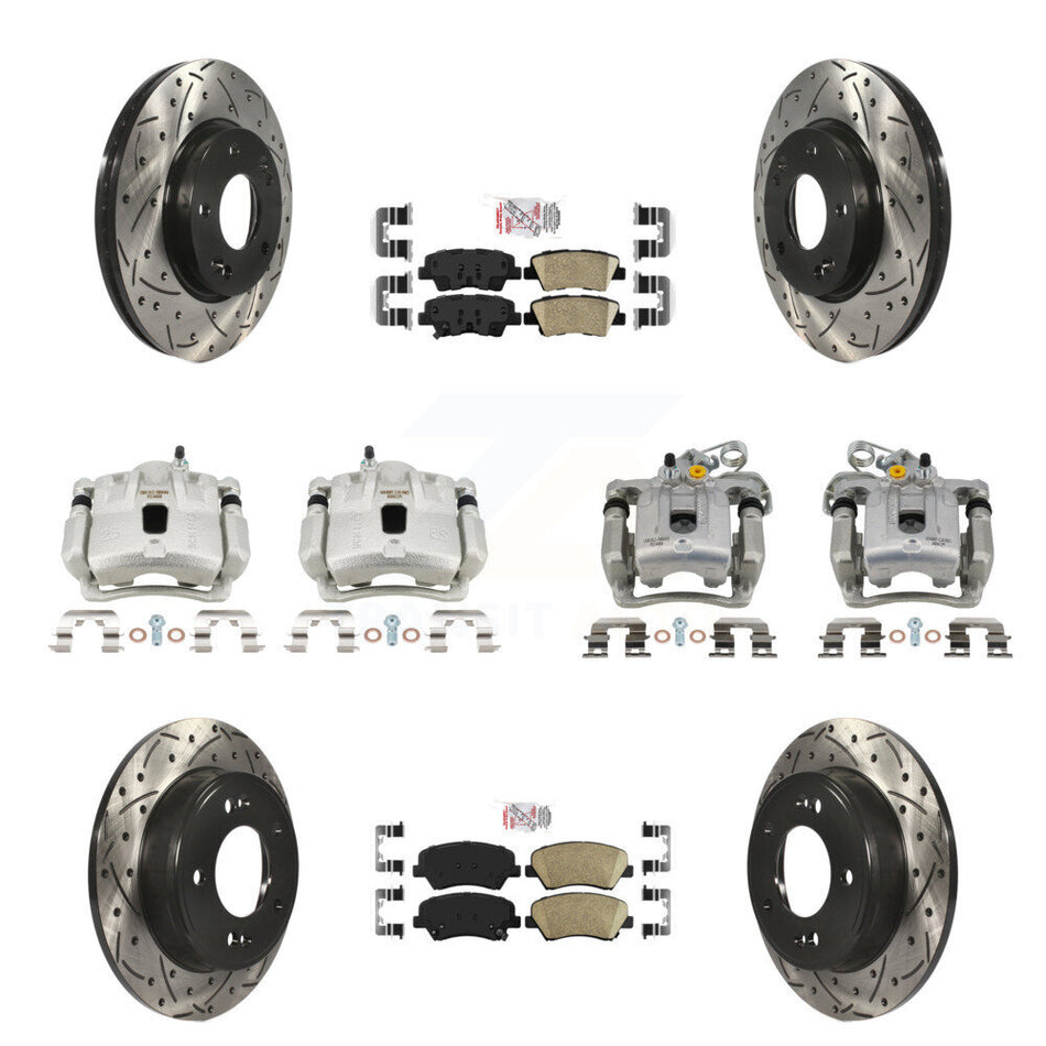 Front Rear Brake Caliper Drill Slotted Rotors Ceramic Pad Kit (10Pc) For Hyundai Elantra KCD-101813N