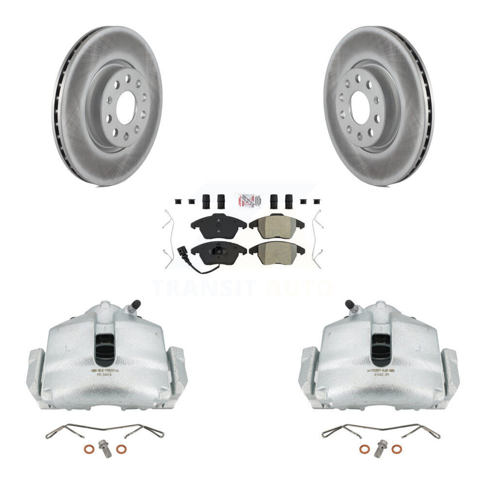 Front Disc Brake Caliper Coated Rotors And Semi-Metallic Pads Kit For Volkswagen Jetta Beetle CC Passat GTI Eos Audi A3 TT Quattro KCG-100002N by Transit Auto