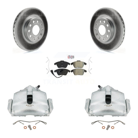 Front Disc Brake Caliper Coated Rotors And Semi-Metallic Pads Kit For Volkswagen Jetta Beetle Eos Audi A3 GTI Golf Quattro KCG-100003N by Transit Auto