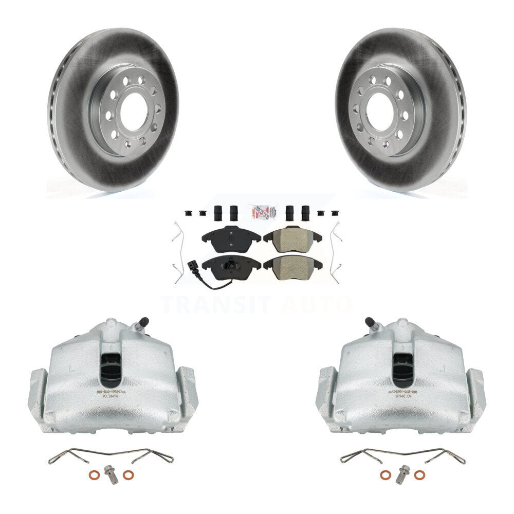 Front Disc Brake Caliper Coated Rotors And Semi-Metallic Pads Kit For Volkswagen Jetta Beetle Eos Audi A3 GTI Golf Quattro KCG-100004N by Transit Auto