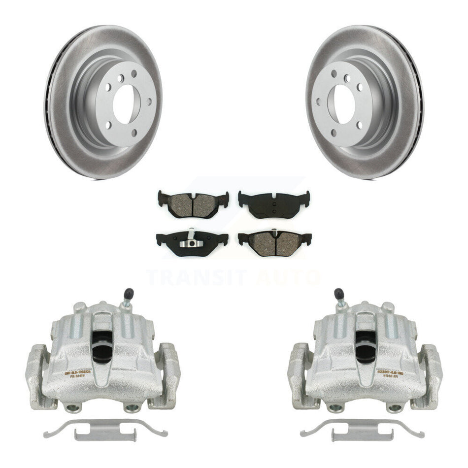 Rear Disc Brake Caliper Coated Rotors And Semi-Metallic Pads Kit For BMW 328i 325i 323i KCG-100006S by Transit Auto