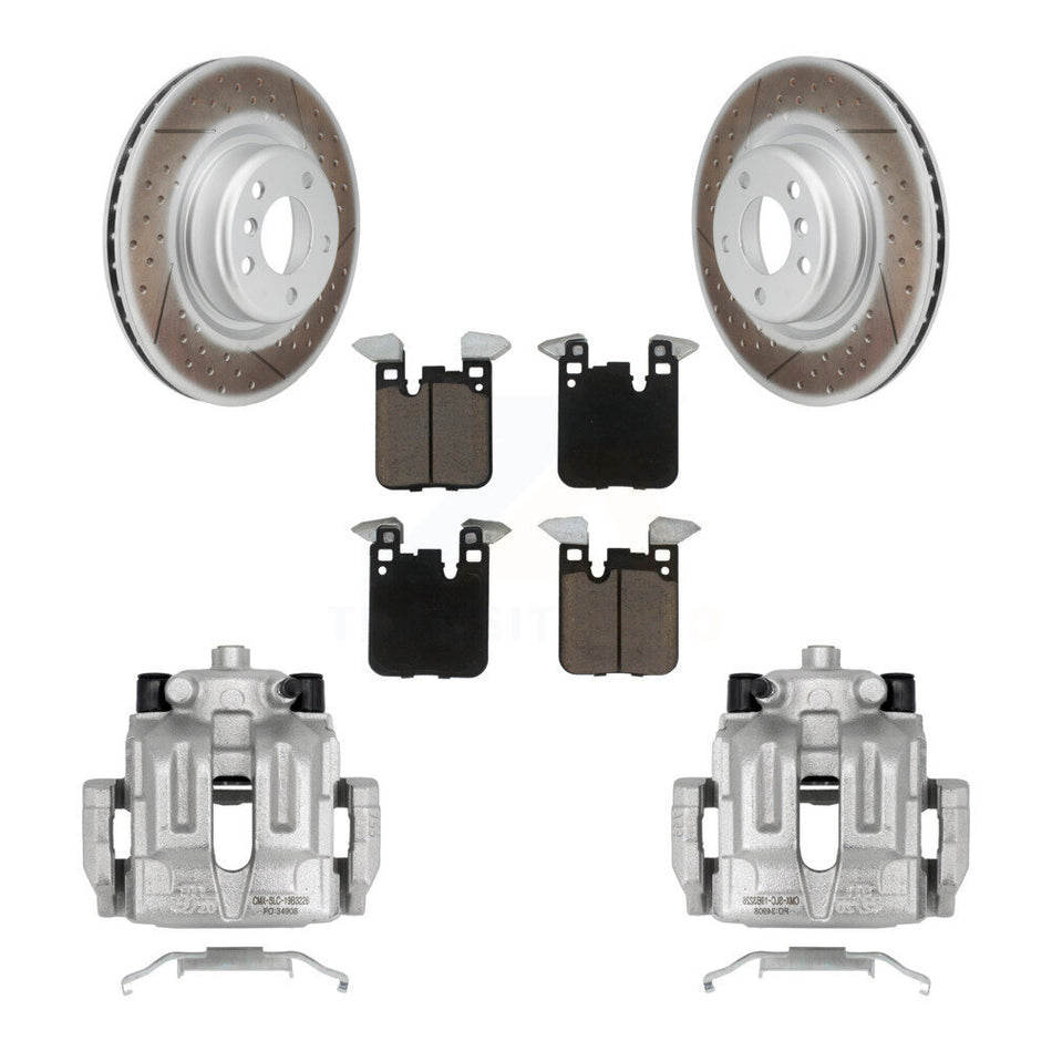 Rear Disc Brake Caliper Coated Rotors And Ceramic Pads Kit For 2012 BMW 328i 2.0L With Blue Painted Calipers KCG-100007C