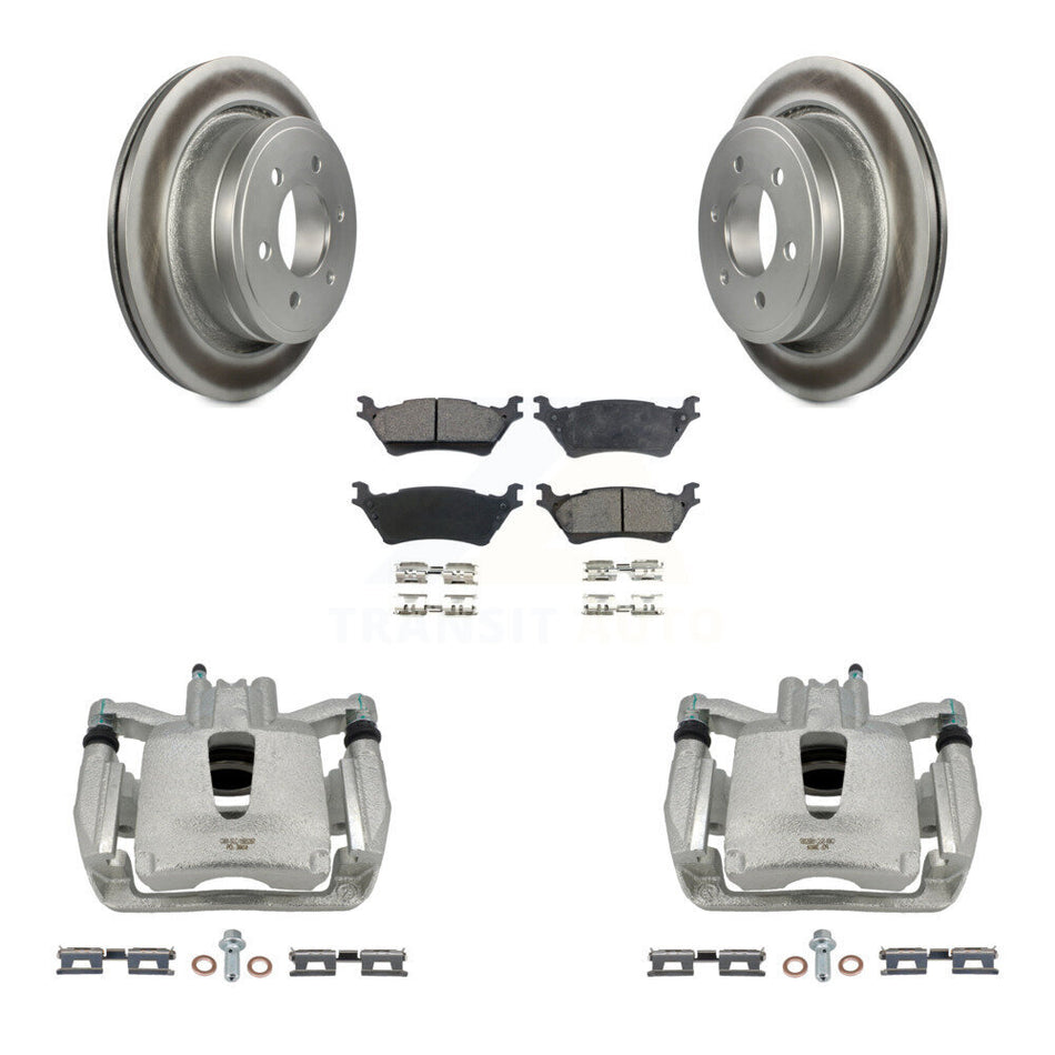 Rear Disc Brake Caliper Coated Rotors And Semi-Metallic Pads Kit For Ford F-150 KCG-100012P