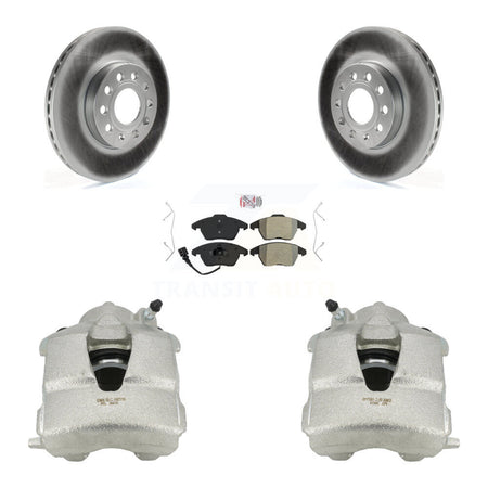 Front Disc Brake Caliper Coated Rotors And Semi-Metallic Pads Kit For Volkswagen Jetta KCG-100015N by Transit Auto